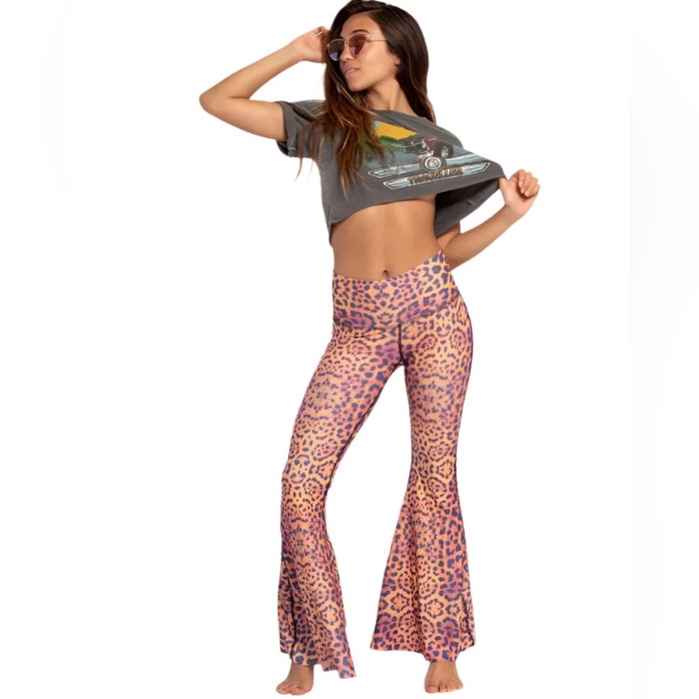 TEEKI gold awakening bells bell bottoms leopard print animal flare pants golden